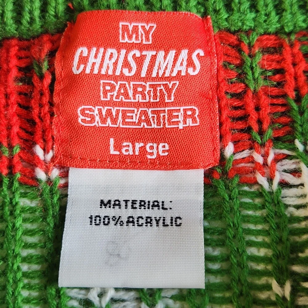 UGLY CHRISTMAS SWEATER Mens Large Green Red‎ White Nutcrackers Toy Soldiers